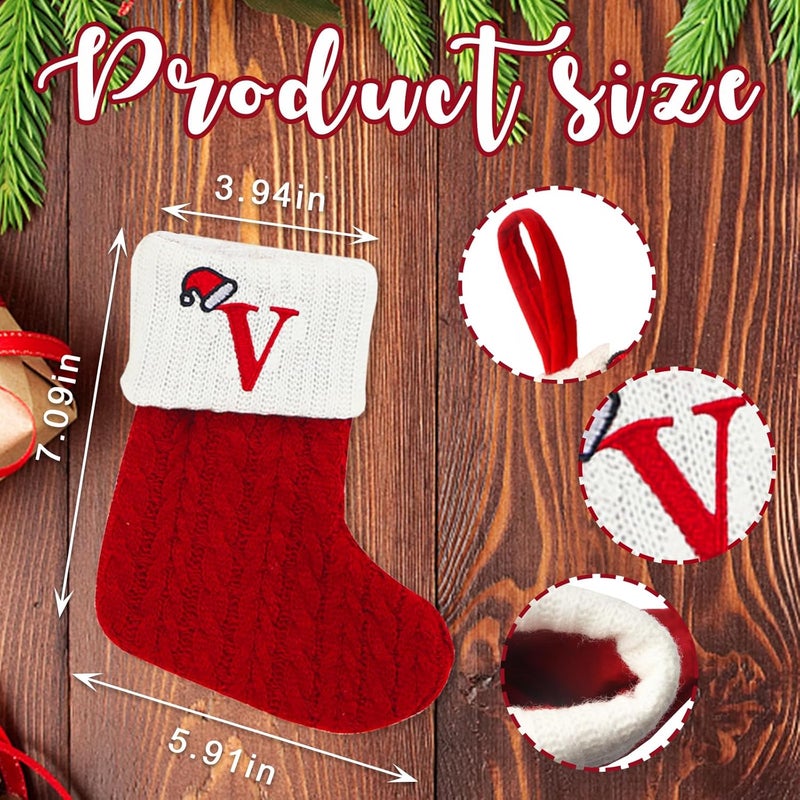 Heureppy Christmas Stockings Small Xmas English Letters Hanging Stockings Christmas Socks Double Sided Fireplace Hanging Stockings for Christmas Party Decoration New Year Party Gift Favors Supplies (Letter V) - Image 1